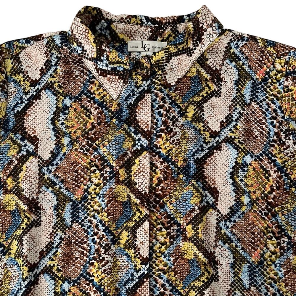 Lena Gabrielle Colorful Snakeskin Blouse Womens Size L Tunic Work Office Casual